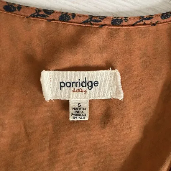 Anthropologie PORRIDGE Puff Long Sleeve Wrap Blouse Size Small Brown Floral - Picture 8 of 8